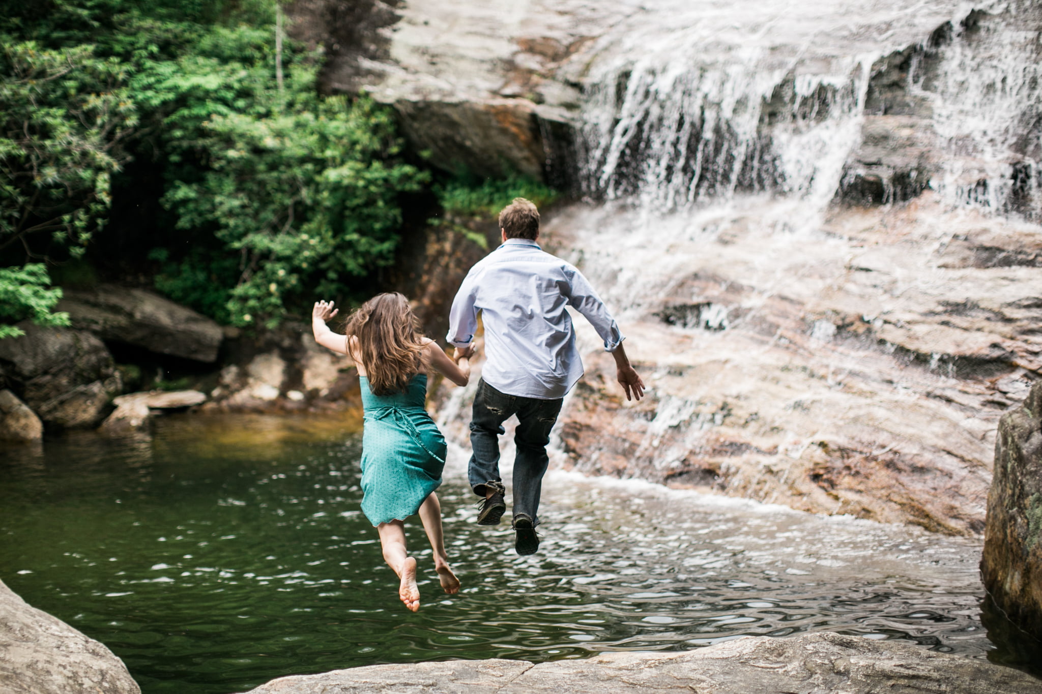 waterfall jumping engagement shoot